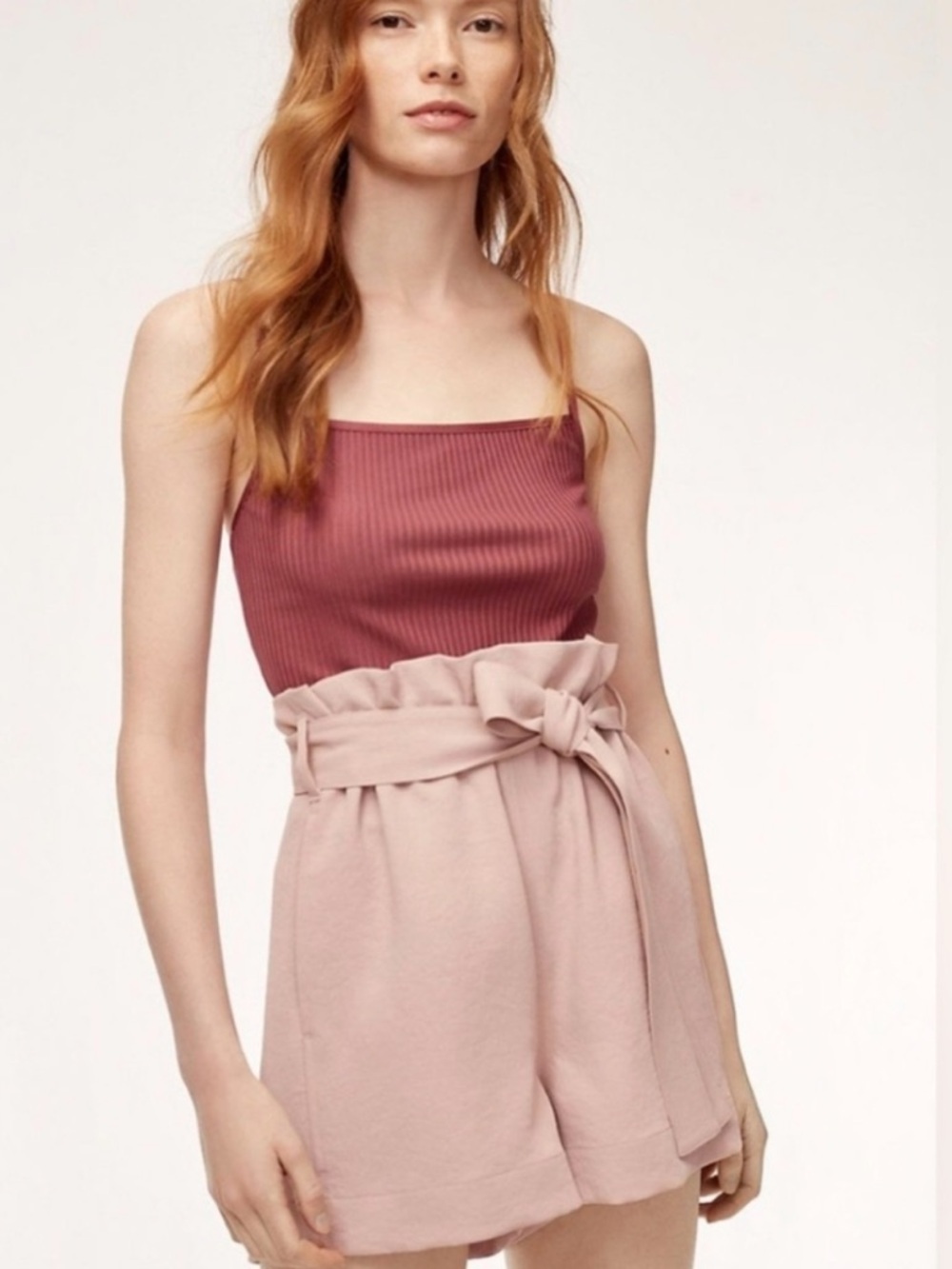 Aritzia Wilfred Pink Paperbag Waist Crepette Shorts- Size 6
